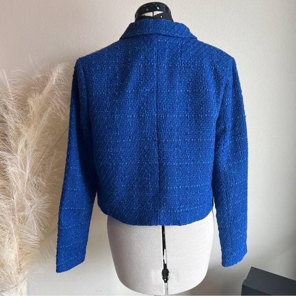 NWOT Rachel Zoe Royal Blue Tweed Cropped Blazer - Picture 2 of 14